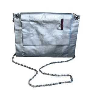 Ducti Duct Tape Purse CrossBody Clutch Silver Gray with Chain